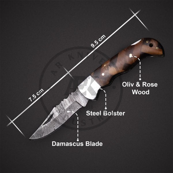 Handmade Damascus Steel Folding Pocket Knife – Perfect Father's Day Gift | Wood Handle