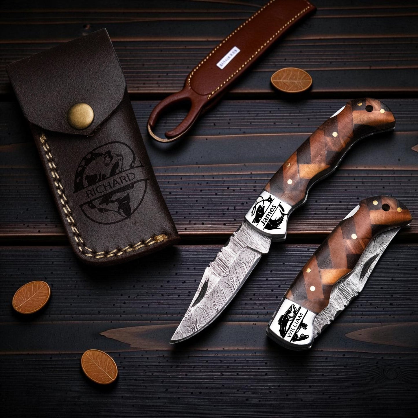Handmade Damascus Steel Folding Pocket Knife – Perfect Father's Day Gift | Wood Handle
